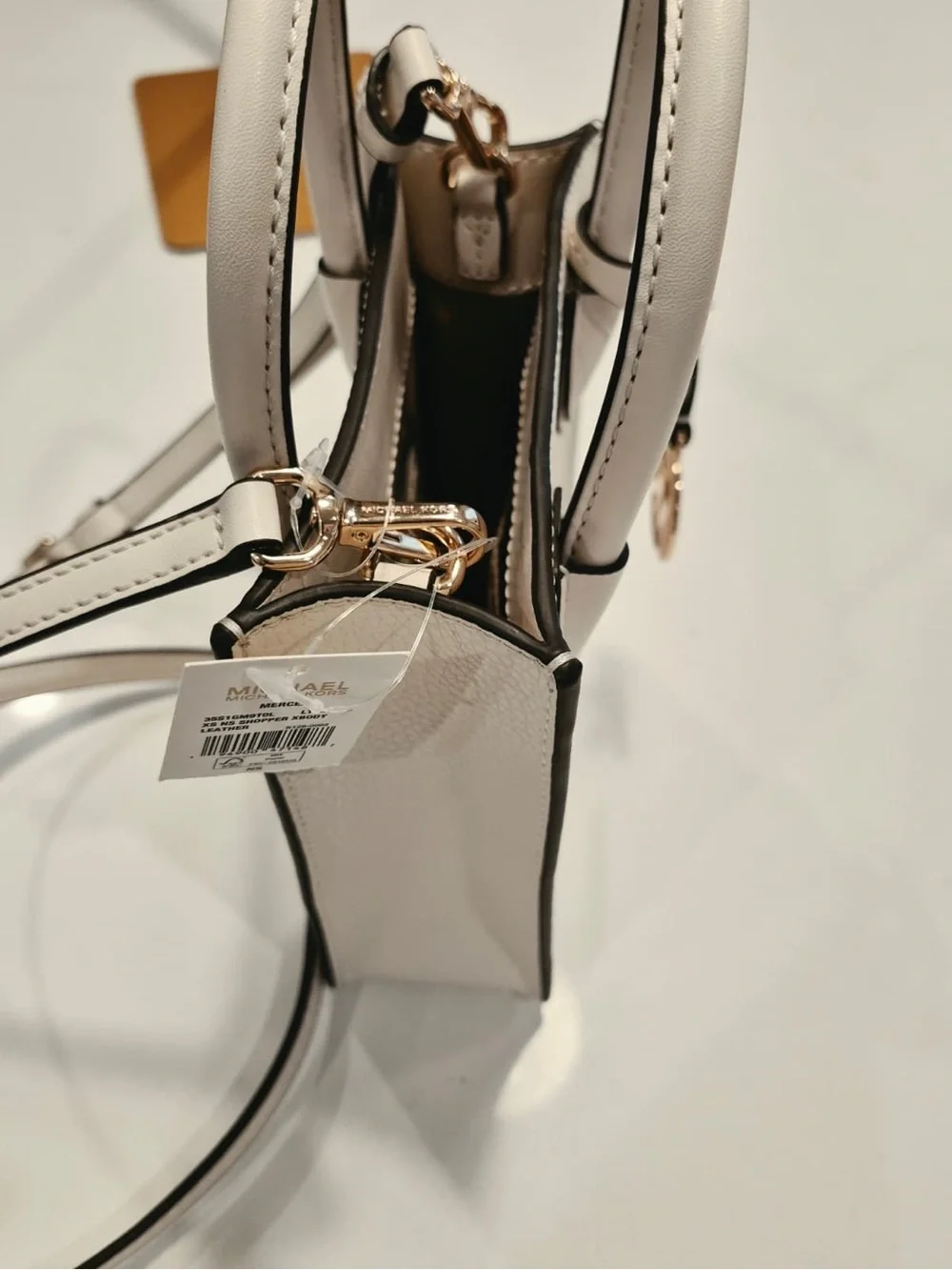 Michael Kors Ivory Mini Crossbody Bag with Gold MK Charm